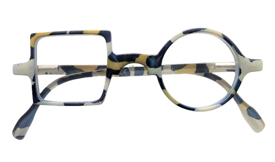 Reading glasses Patchwork - Blue white and mustard yellow mosaic